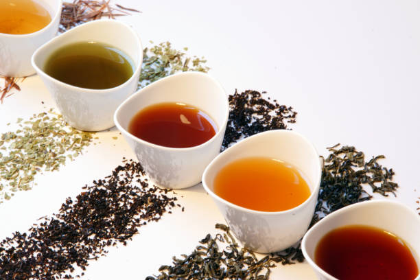 Different Types of Loose Leaf Tea in small cups