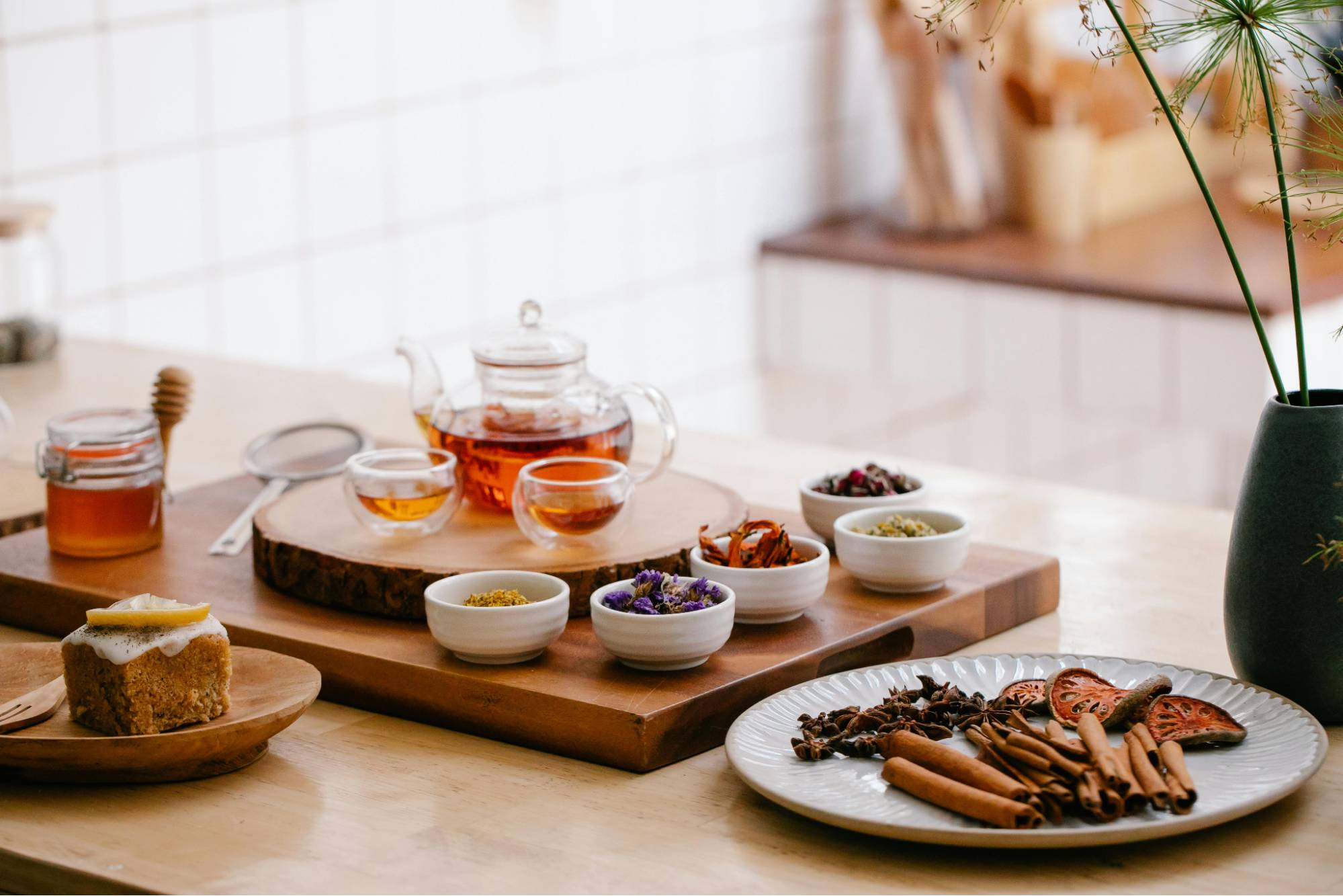 Tea setup with a clear teapot
